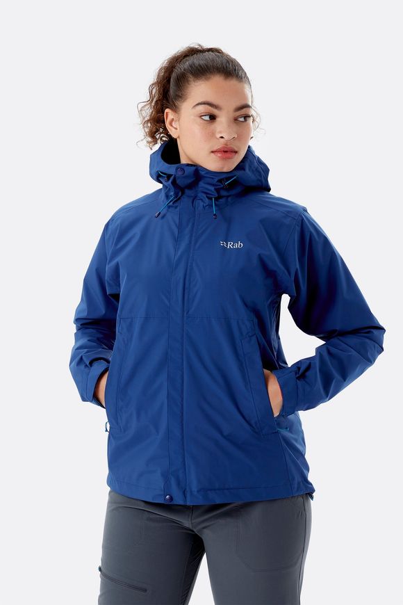 Мембранна куртка жіноча Rab Downpour Eco Jacket Wmns, NIGHTFALL BLUE, 14 (QWG-83-NB-14)