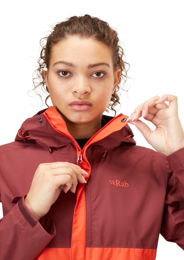 Мембранна куртка жіноча Rab Downpour Eco Jacket Wmns, Deep Heather/Red Grapefruit, 14 (RB QWG-83-14)