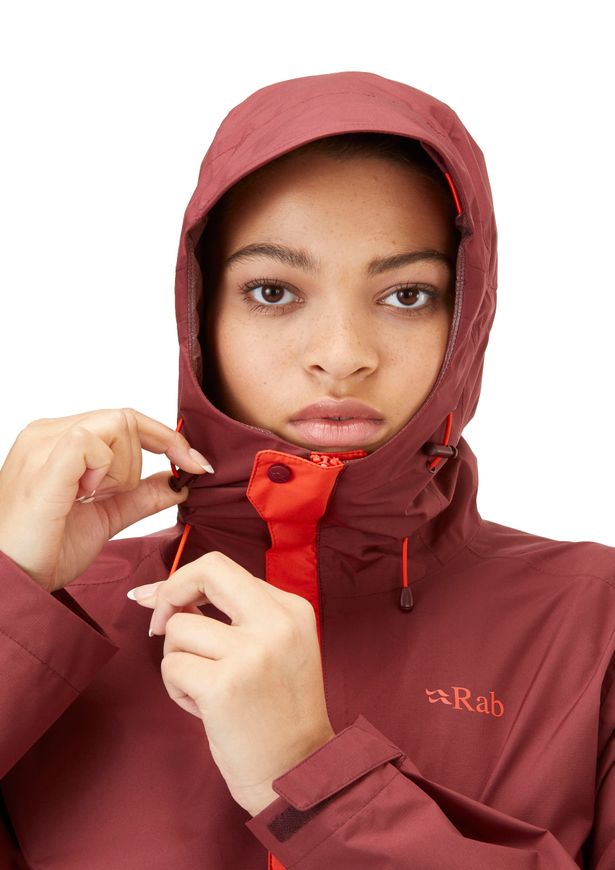 Мембранна куртка жіноча Rab Downpour Eco Jacket Wmns, Deep Heather/Red Grapefruit, 14 (RB QWG-83-14)